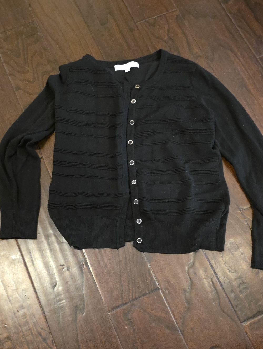 Marled Black Ribbed Button-Front Cardigan